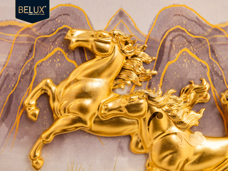 Tranh Bát Mã Dát Vàng 24k 65x40cm